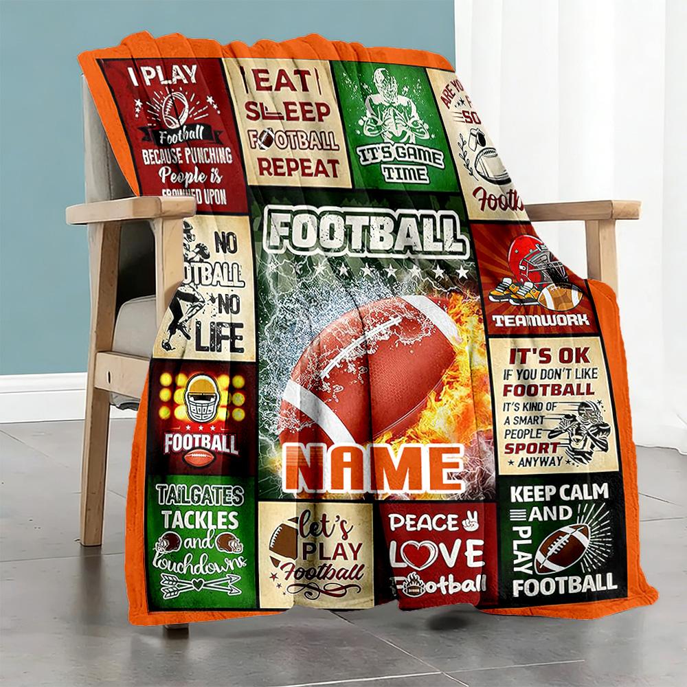 Flame Rugby Personalized Name Blanket Multi-purpose Customizable Blanket Soft & Cozy Great for Picnics Nap Bedding Living Room All-Season Use