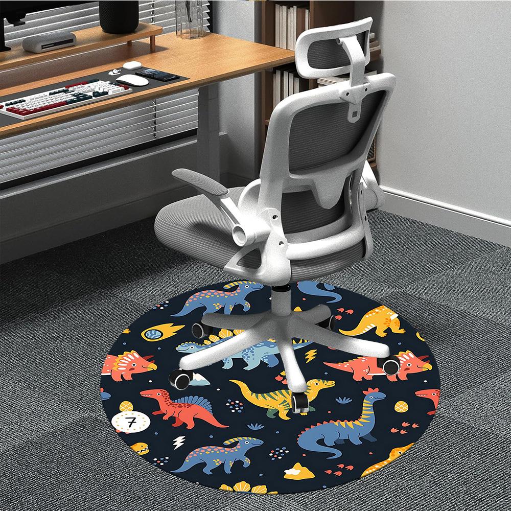 1PC Dino World Pattern Office Round Area Rug, Mat Suitable For Office, Under Office Chairs Bedroom Living Room Home Decor, Room Deco