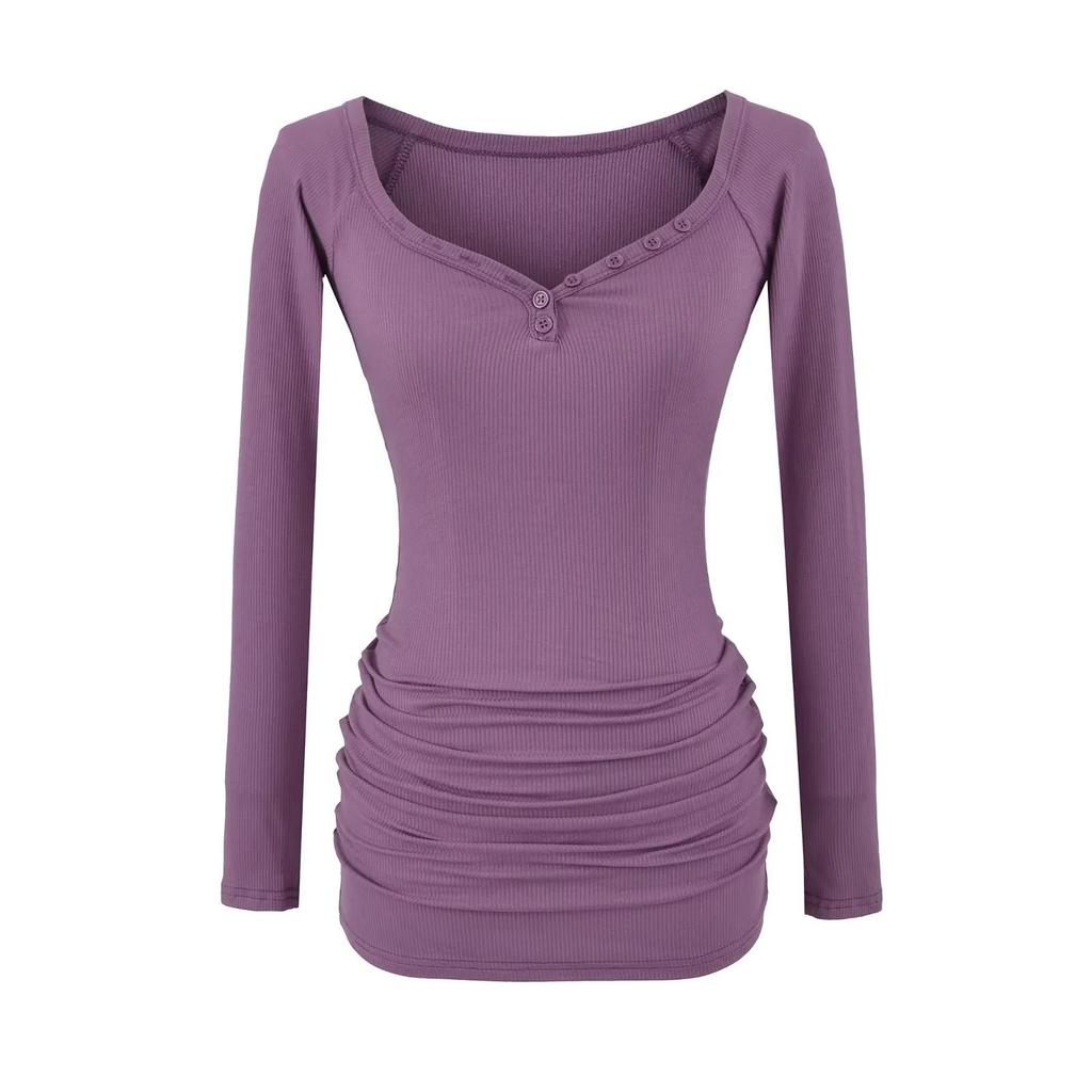 Women's Spicy American Sweetheart Neck Long Sleeve Button Bodycon Dress for Spring/Autumn