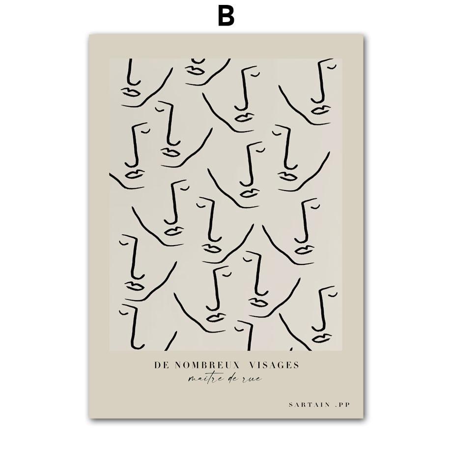 Nástěnná malba na plátně Čárová malba Obličej Tělo Černá Bílá Blok Abstraktní severské plakáty a tisky Nástěnné obrazy pro výzdobu obývacího pokoje