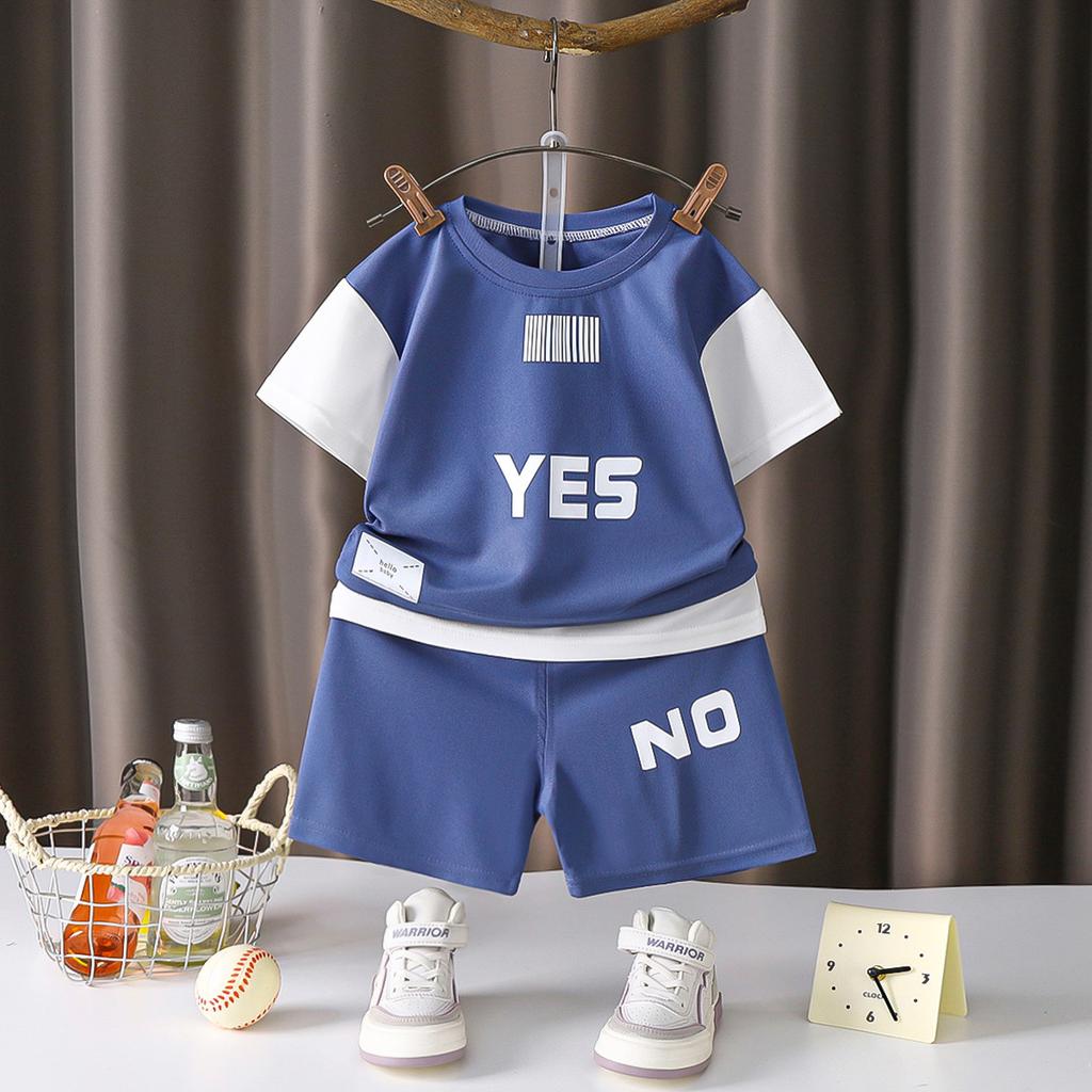 Boys' Clothing, Summer Girls' Set, Home Clothes, Breathable and Comfortable Two-piece Set, Color Blocked Western-style Short Sleeved Shorts for Babies