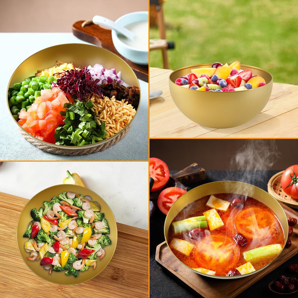5Pcs Salad Bowl Stainless Steel Noodles Bowl Kitchen Food Container Fruit Snacks Ice Cream Small Rice Bowl 5.9in Dipping Bowl