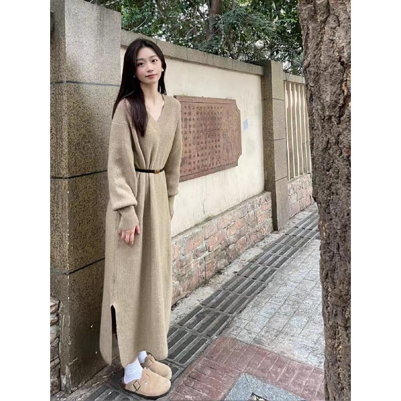 Early autumn small long-sleeved dress long women's loose lazy wind niche chic sweater skirt