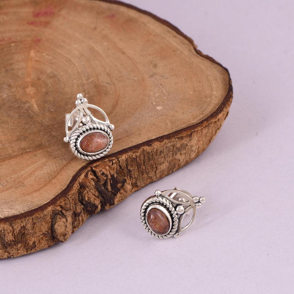 Sunstone Stud Earrings 6x4mm | Sterling Silver Gemstone Earrings | Boho Everyday Studs | Handmade Jewelry Gift for Her