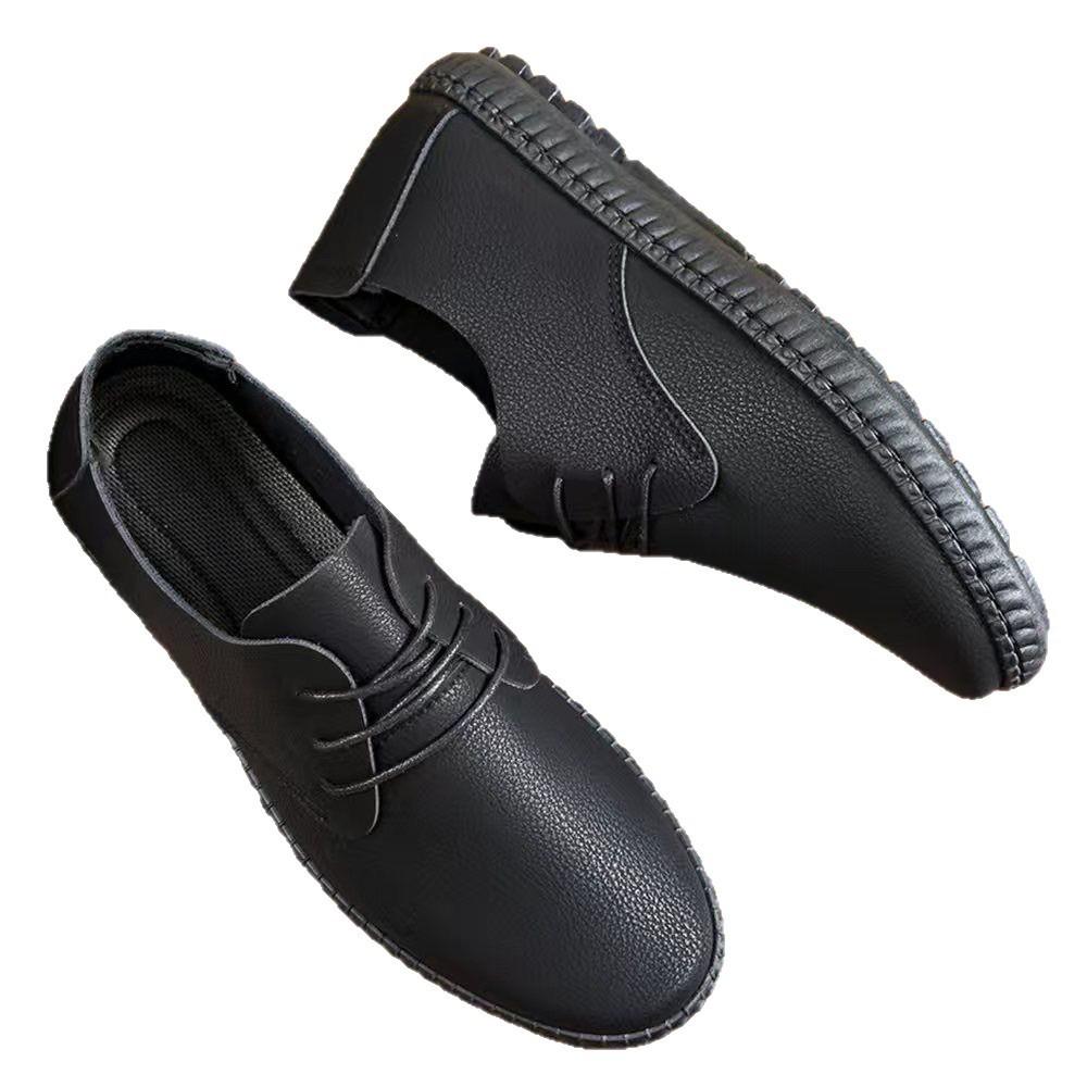 2025 Men's Shoes New Autumn Leather Shoes Men's Doudou Shoes Korean Version Single Shoes Low-top Casual Shoes Lace-up Breathable