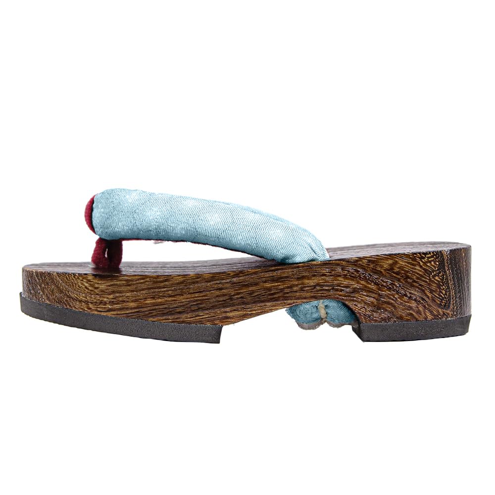 Geta wooden in burnt paulownia wood for girls light [KYOETSU] (Japanese clogs) dull, (6 blue, measurement_19_point_5_centimeters)