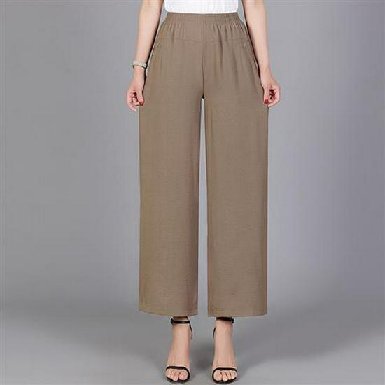 2026 Summer Women s Wide-Leg Hemp Pants - Lightweight, Ice Silk, Casual for Middle-Aged & Elderly XL