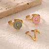 Dripping Oil Round Pink Flower Rings For Women Gold Color Stainless Steel Lightning Ring Party Wedding Christmas Jewelry Gift