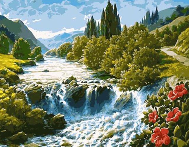 Full Drill 5D Diamond Painting Landscape Embroidery Mosaic Waterfall Rhinestones Picture Home Decoration