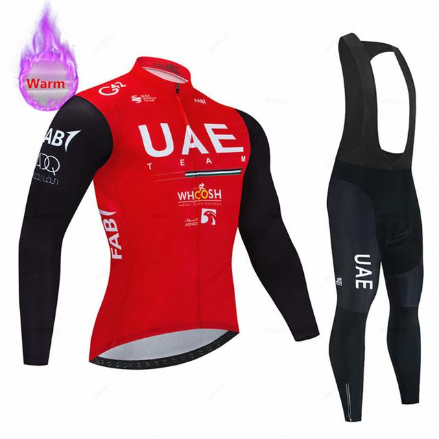 Nové Uae Zimní termofleece Cyklistický dres Set Bicicleta Outdoorové cyklistické oblečení MTB Ropa Ciclismo Bib Kalhoty Set Cyklistické oblečení