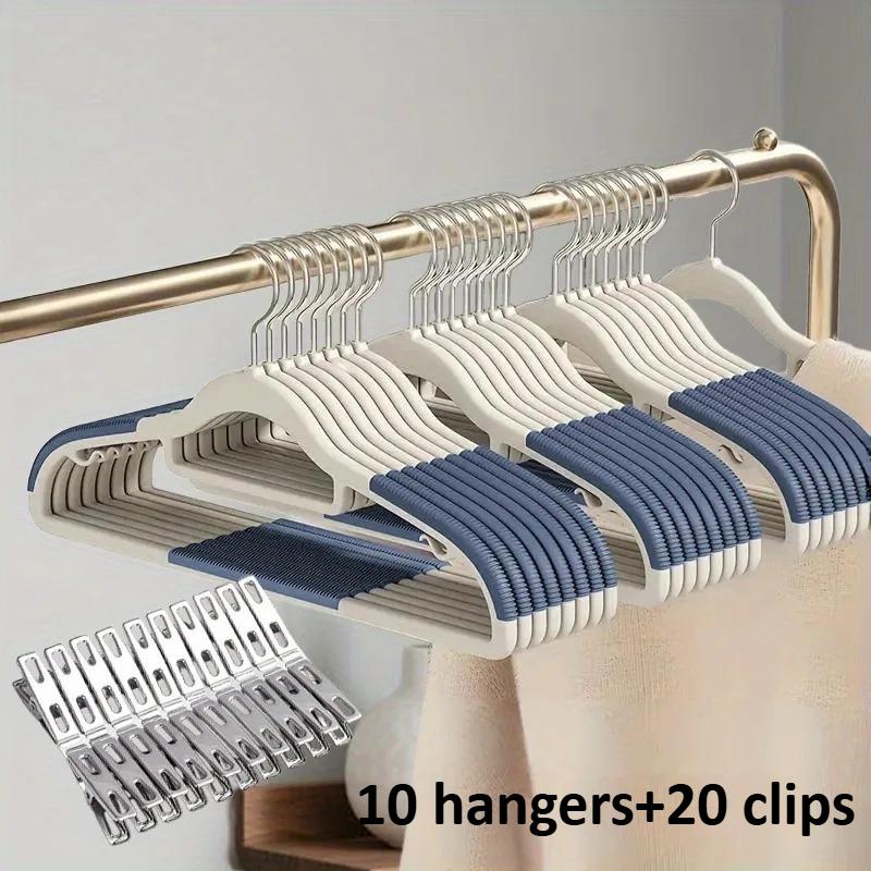 

10 Hangers+20 Clips Suit Anti Slip Hangers Set -Heavy Duty Velvet Clothing Hangers for Wardrobe,Multiple Colors Closet Organizer синий