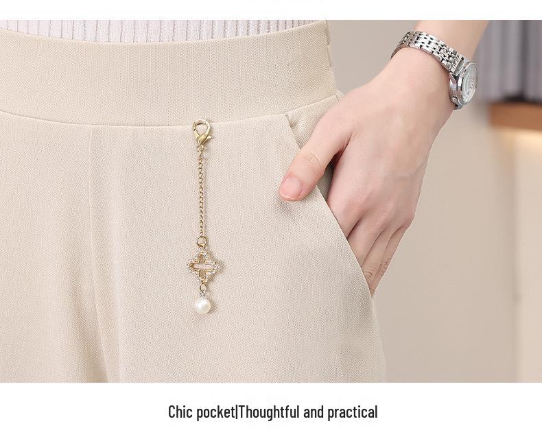 High-Waist Wide-Leg Drapey Pants for Middle-Aged & Elderly Women - Casual, Loose, Straight-Leg Fit for Spring & Autumn
