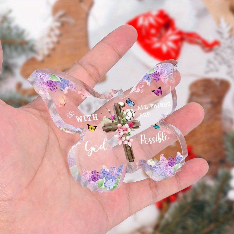 Vintage Acrylic Sign, 1pc Inspirational Acrylic Butterfly Cross with Bible Verses - 'with God All Things Are Possible' Christian Keepsake Decor