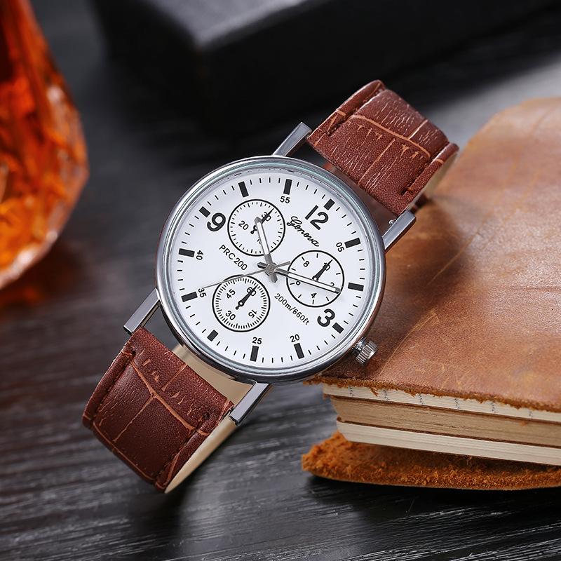 Stilvolle Herren-Quarzuhr mit leuchtenden Zeigern, Business-Uhr mit Lederarmband, perfektes Geschenk für Männer
