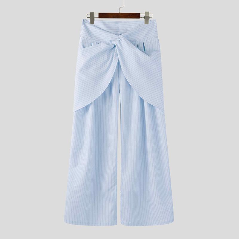 

INCERUN Men Twisted Zip-up Waist Ruffled Striped Casual Long Pants Trousers 5XL синий