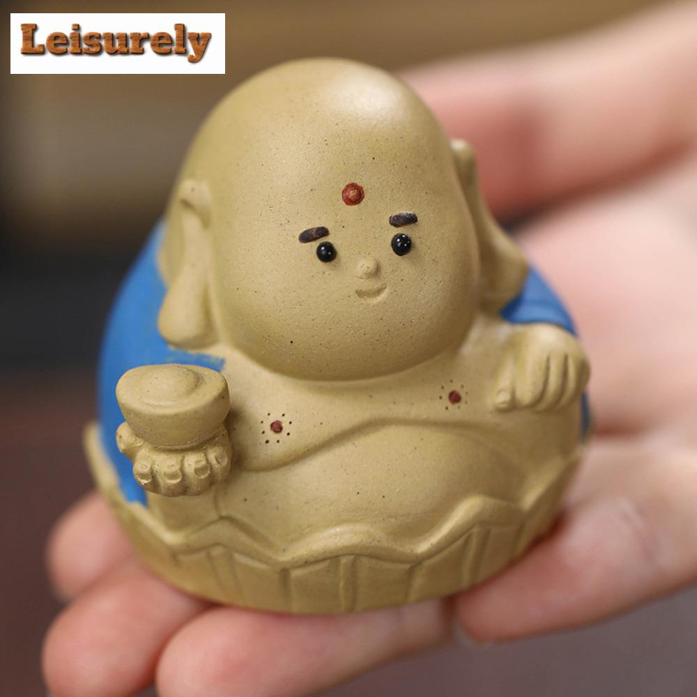Zen Purple Clay Character Tea Pet Handmade Monk Jigong Buddha Tea Figurine Japanese Tea Ceremony Tea Statue Teaset Ornaments