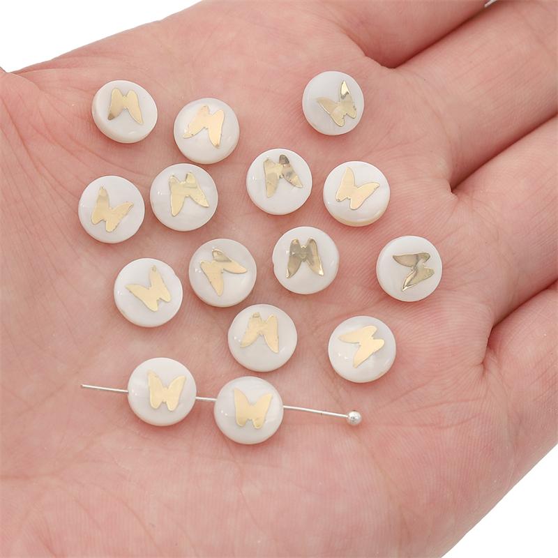 Natural Shell Double-Sided Hot Stamping Flat Round Beads For DIY Necklace Bracelet Earrings Jewelry Making
