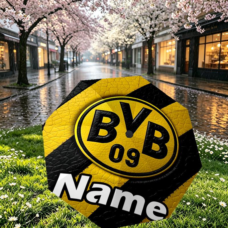 Custom Name Personalized Borussia Dortmund Print Umbrella, Auto Open Close, 8‑Rib Sturdy Frame, Commute Camping Hiking Use, Birthday Gift