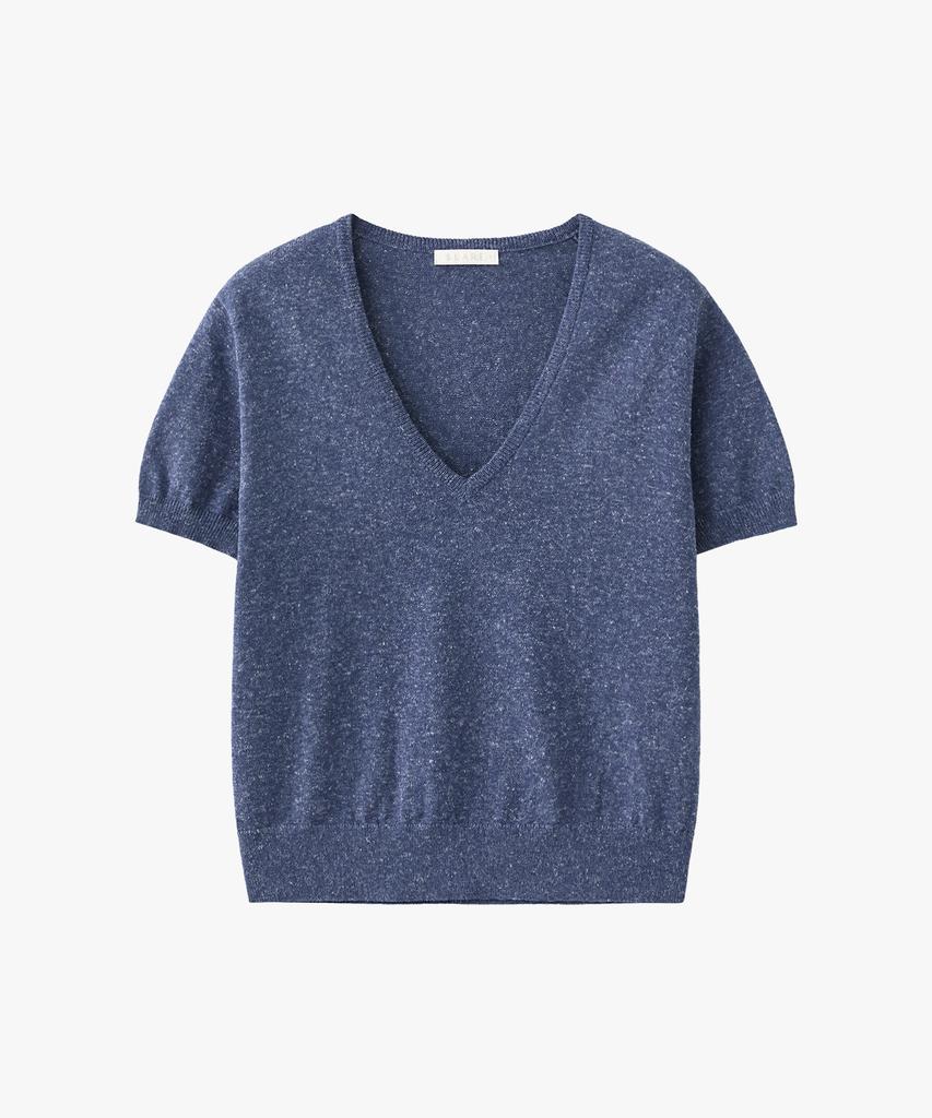 SUARE WOMEN Linen Fade V-Neck Half Knit Navy