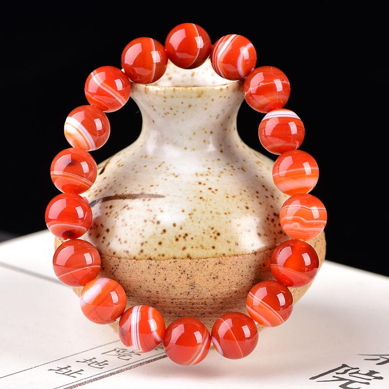 

Natural Red Striped Agate Bracelet for Men & Women - Benming Year Warring States Single Circle 6mm (~29 beads per strand)