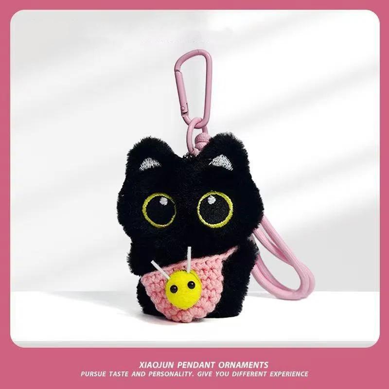 

1 Piece Cartoon Kitten Cute Car Key Ring Black Cat Plush Toy Keychain Backpack Decoration Hangings Bag Accessories