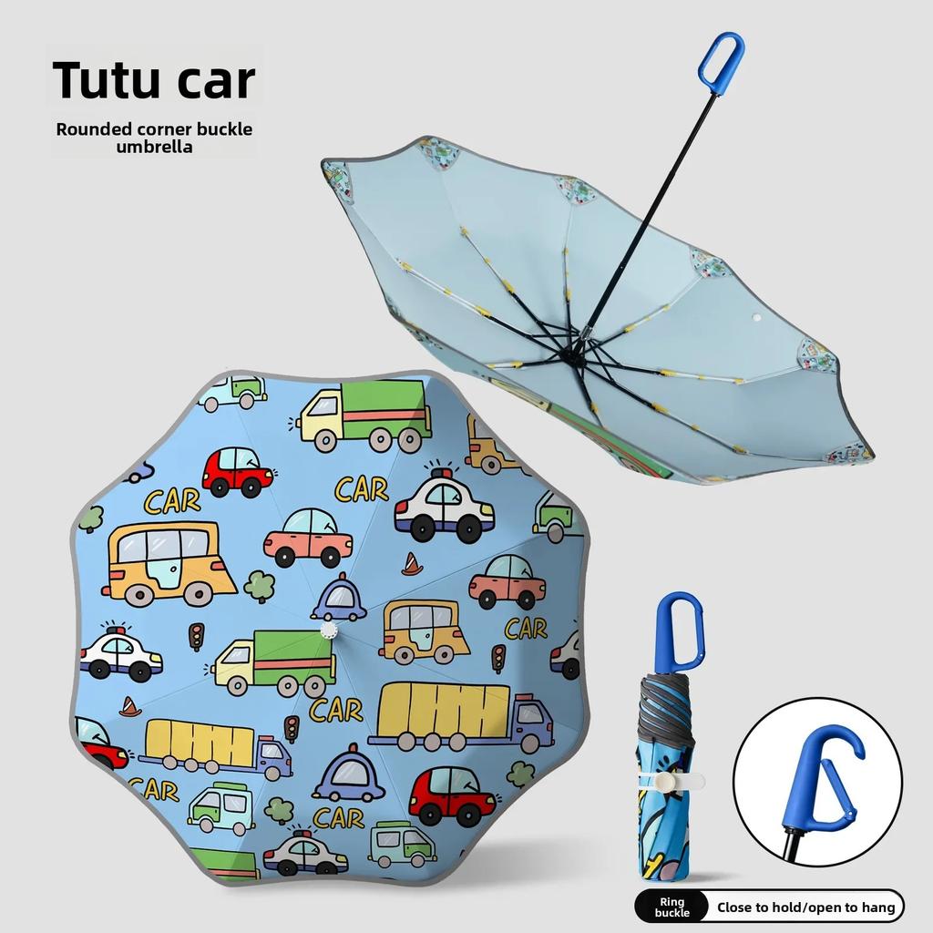 Cute Cartoon Pattern Kids Safety Umbrella UPF 50+ UV Sun Protection Windproof Parasol with Reflective Strip Portable Lightweight