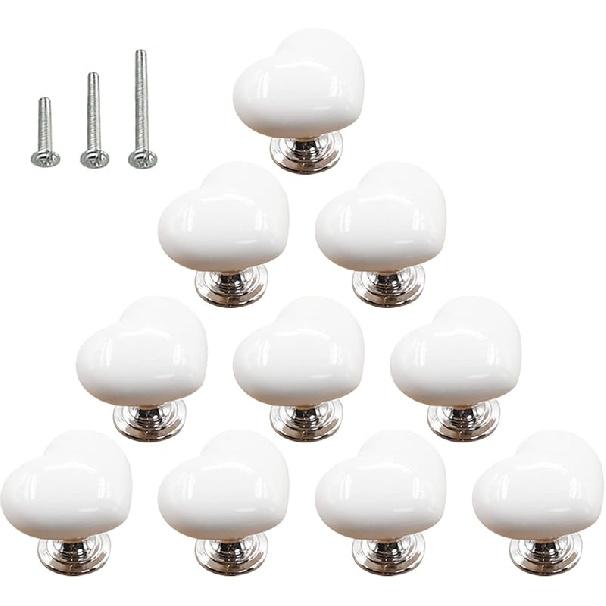 HUAMULAN 15PCS Glossy Ceramic Knobs Heart Shape Cabinet Dresser Pulls Door Handles Cupboard Wardrobe Drawer,3 Size Mounting Screws, Assorted Color
