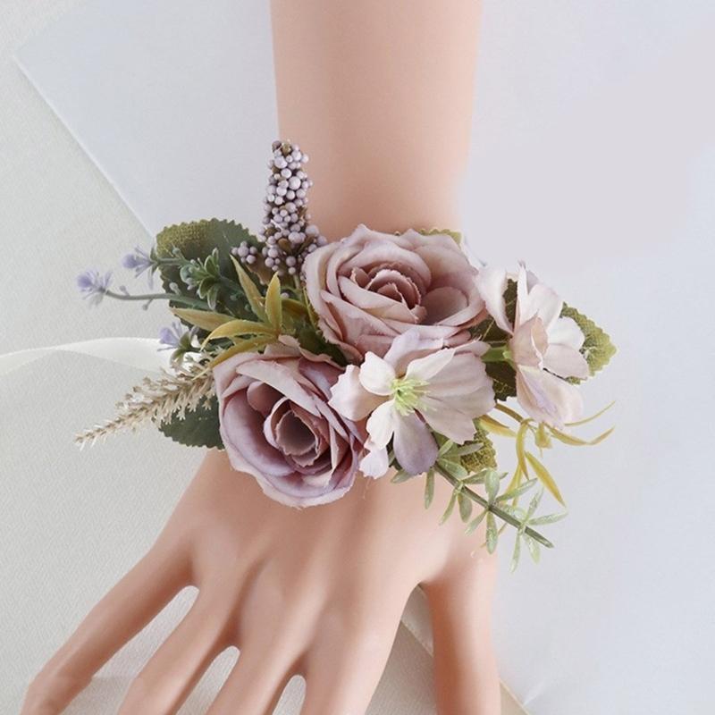 5Pcs Wedding Corsages Boutonniere Prom Boutonniere for Wedding Ceremony Anniversary, Rose Corsages for Bride and Groom,