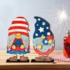2 Peças Gnomo Patriótico de 4 de Julho Decoração de Mesa Gnomo Americano Vermelho Azul Branco Placa de Madeira Autoportante para Festa do Dia da Memória da Independência