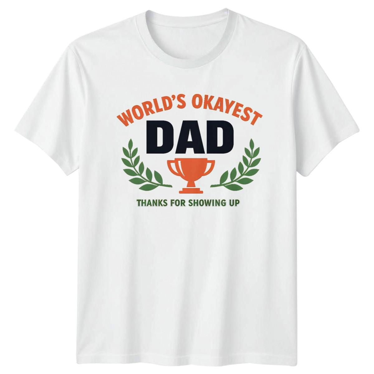 Worlds Okayest Dad Thanks For Mens T-Shirt Humorous Fatherhood Family Fathers L