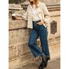 Women Lapel Collar Cropped Trench Jacket Single‑Breasted Long Sleeve Loose Casual Short Windbreaker Outerwear With Pockets