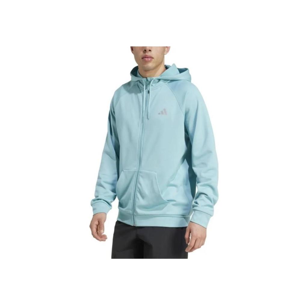 adidas Logo Hooded Long Sleeve Jacket Men Jacket Light-Blue JE6660