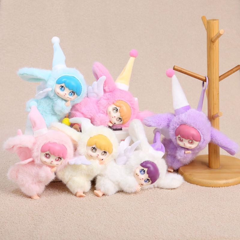 1Pcs Lying Posture Pajama Angel Plush Pendant Cute Fluffy Vinyl Doll Figure Collectible Anti-Lost Furry Doll Key Chain Kids Gift