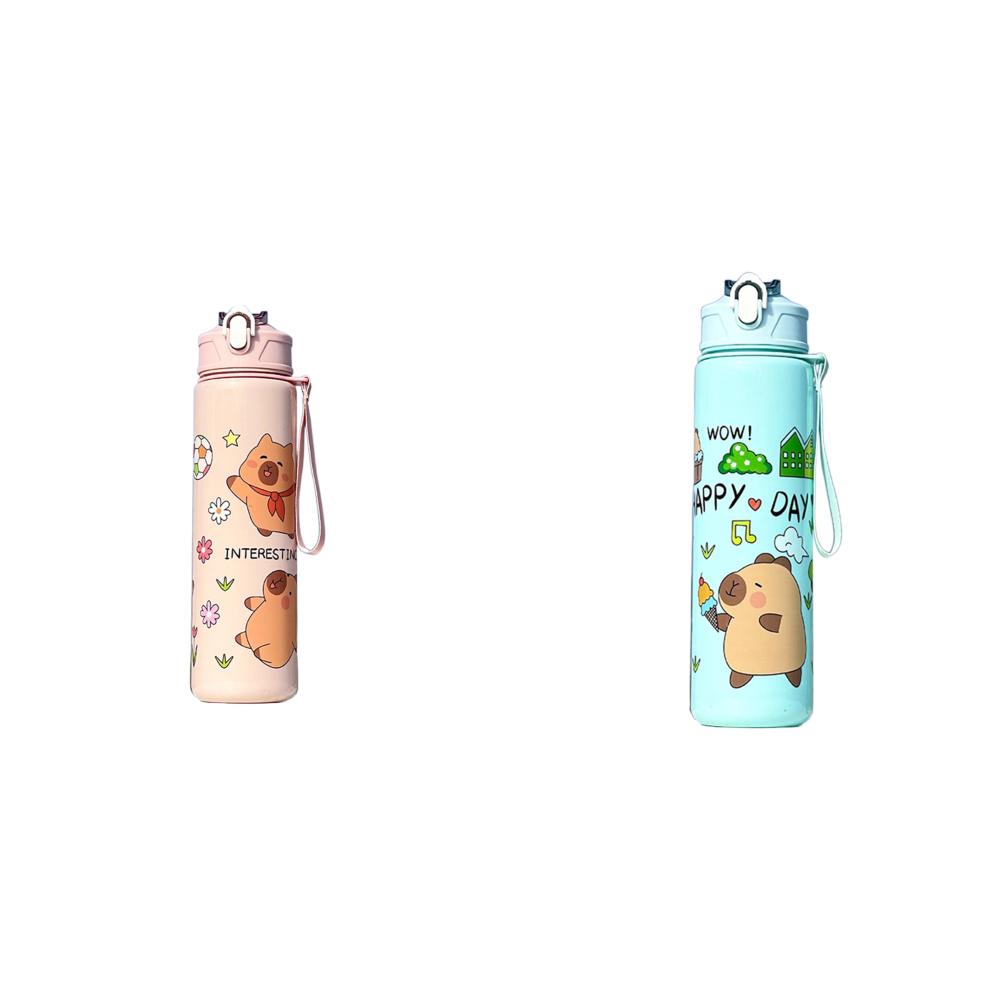 700ml Capybara Cute Sport Water Bottle with Straw Handle Large Capacity Drinking Kettle Outdoor Travel Water Cup Gym Fitness Jug