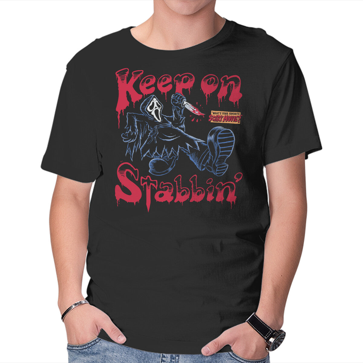Unisex Crew Neck T-Shirt Keep On Stabbin Ghost Graphic Short Sleeve Casual Tee XXXXL