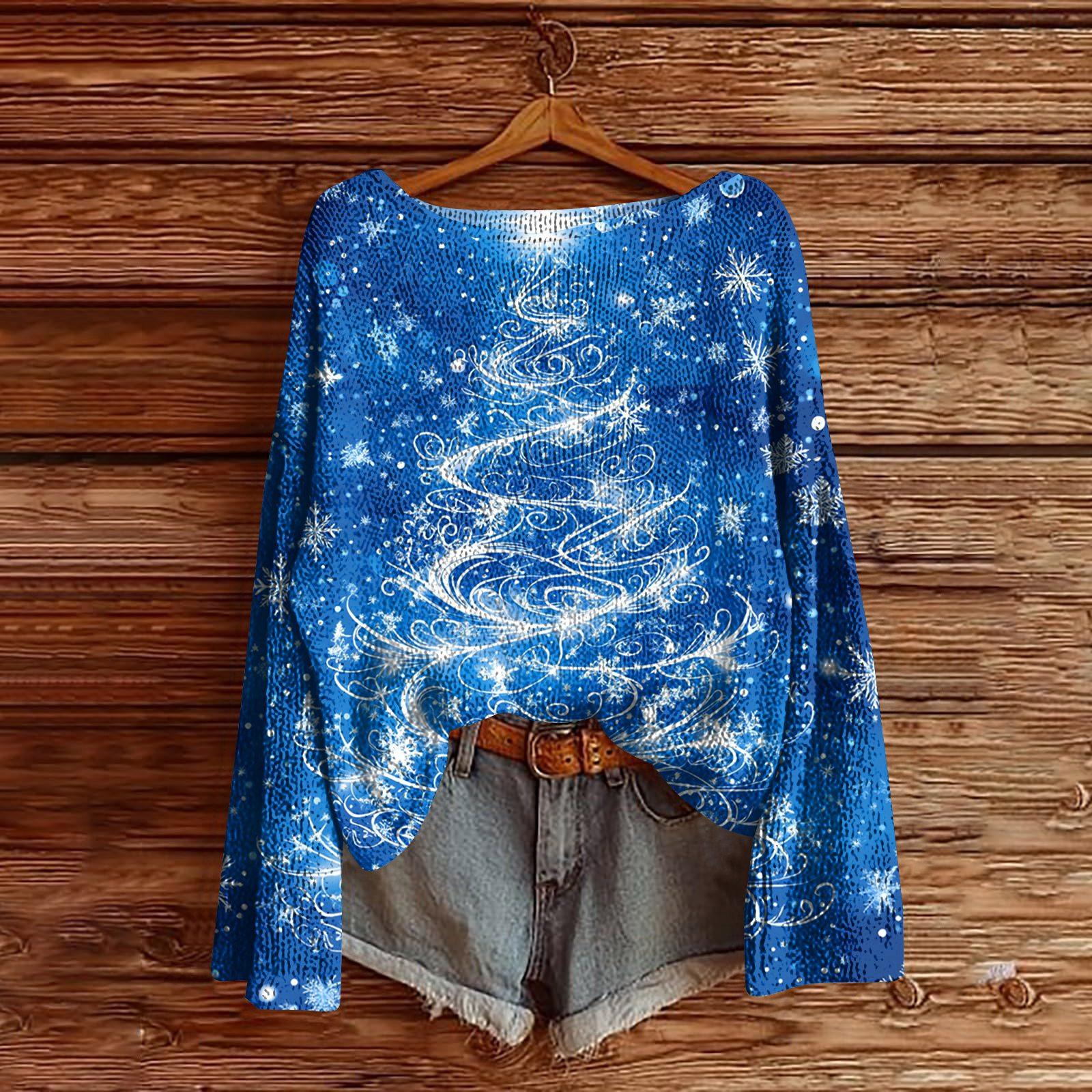 

Женский легкий свитер с рождественским принтом, повседневный вязаный пуловер с длинным рукавом XXL