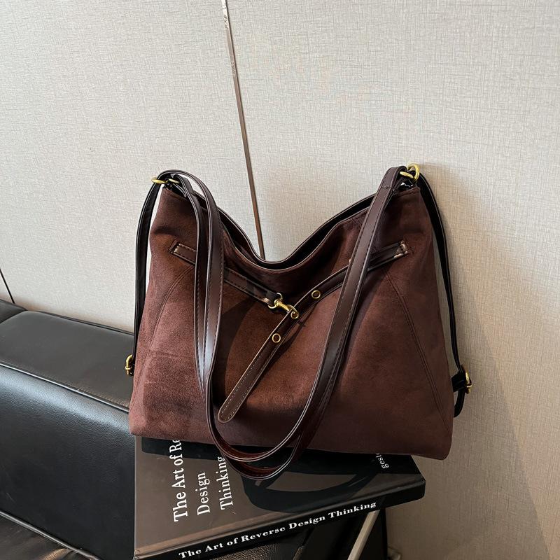 Simple suede bag women's large-capacity autumn new casual shoulder messenger commuter tote bag backpack
