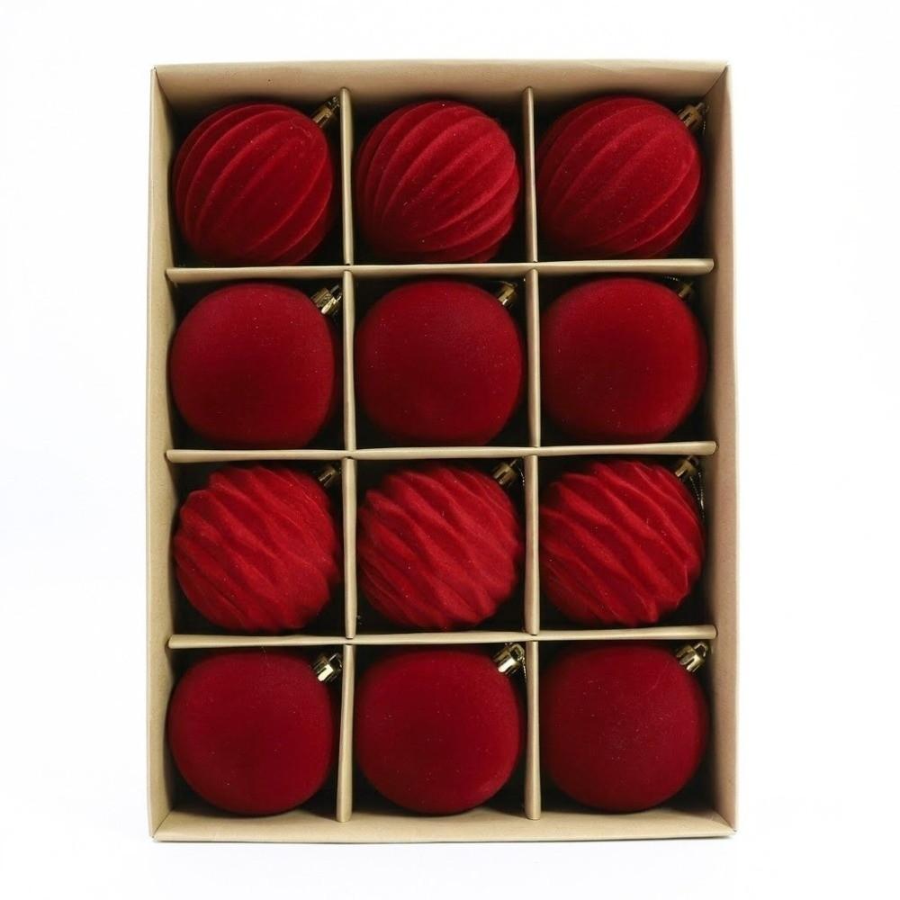 12pcs/set 6cm Velvet Christmas Ball Pendant Flocked Xmas Tree Ornaments Party Favors
