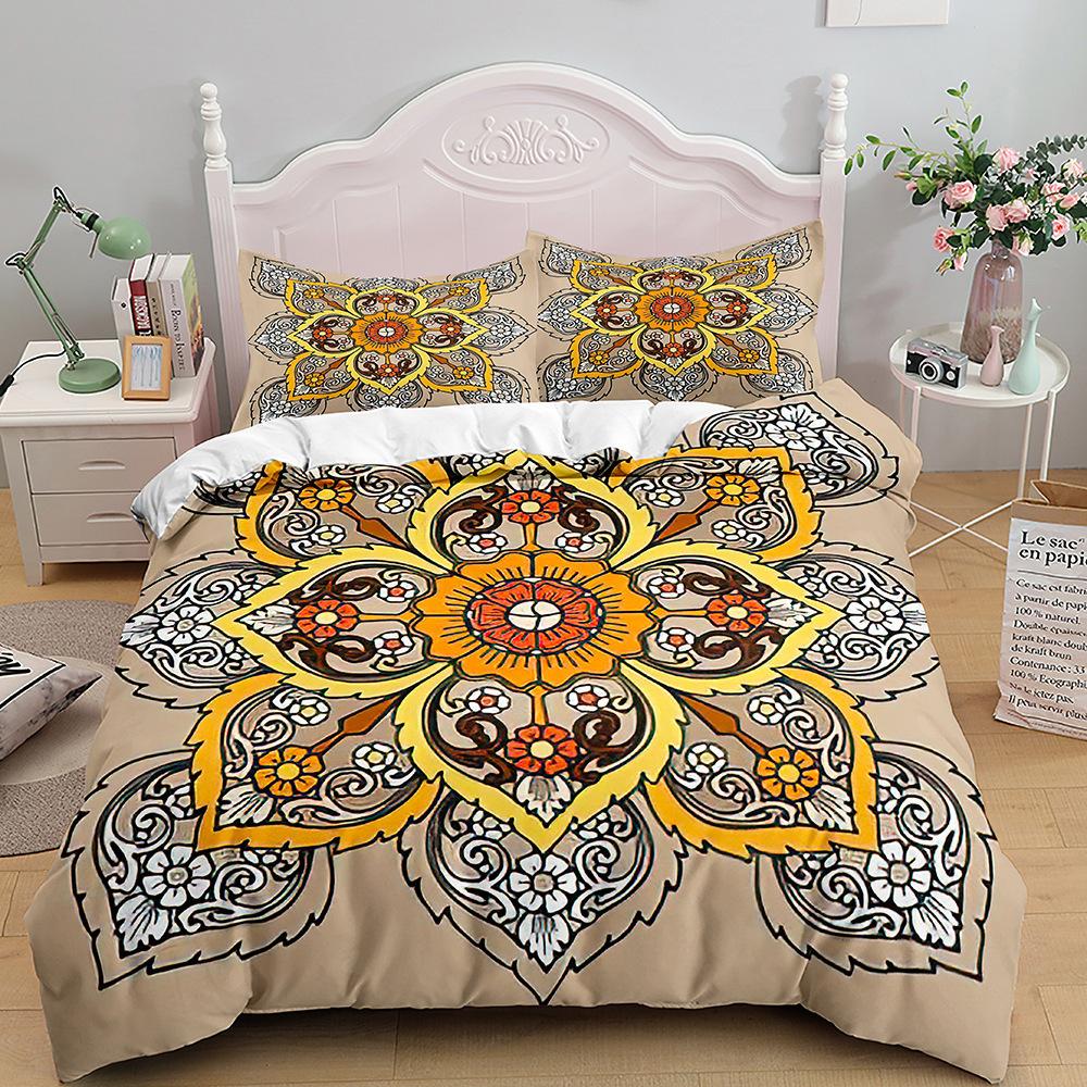 Bohemian Print Quilt Set Three-Piece, Home Textile Bedding