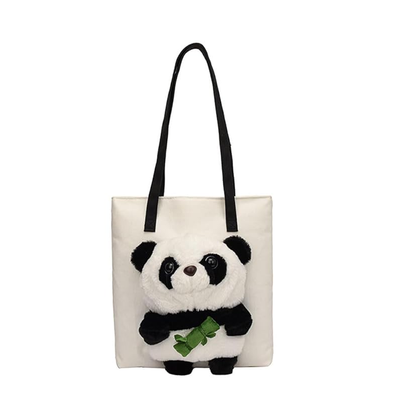 

[JIANGWEI] tote bag shoulder bag ladies bag Shoulder bag handbag panda stuffed toy cute canvas bag inside pocket commute Commuting to school campus