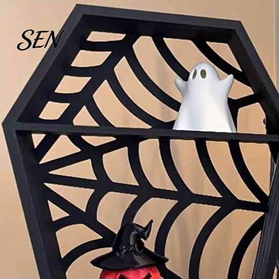 Schädel-Sammlungshalter Sargförmiges Spinnennetz-Display-Regal, 3D-gedruckter gotischer mehrstufiger Mini-Ständer Figur, Regal Halloween Schwarzes Hohlregal