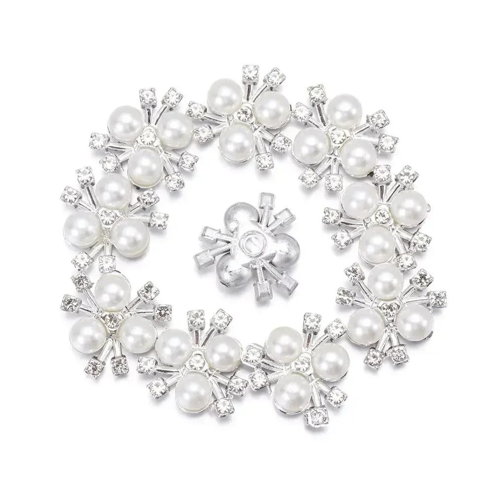 Boutons Strass Fleur 25 mm Bouton Perle Vêtements DIY Alliage Diamant Cryustal Accessoires Noeud Vêtement Décoratif Couture