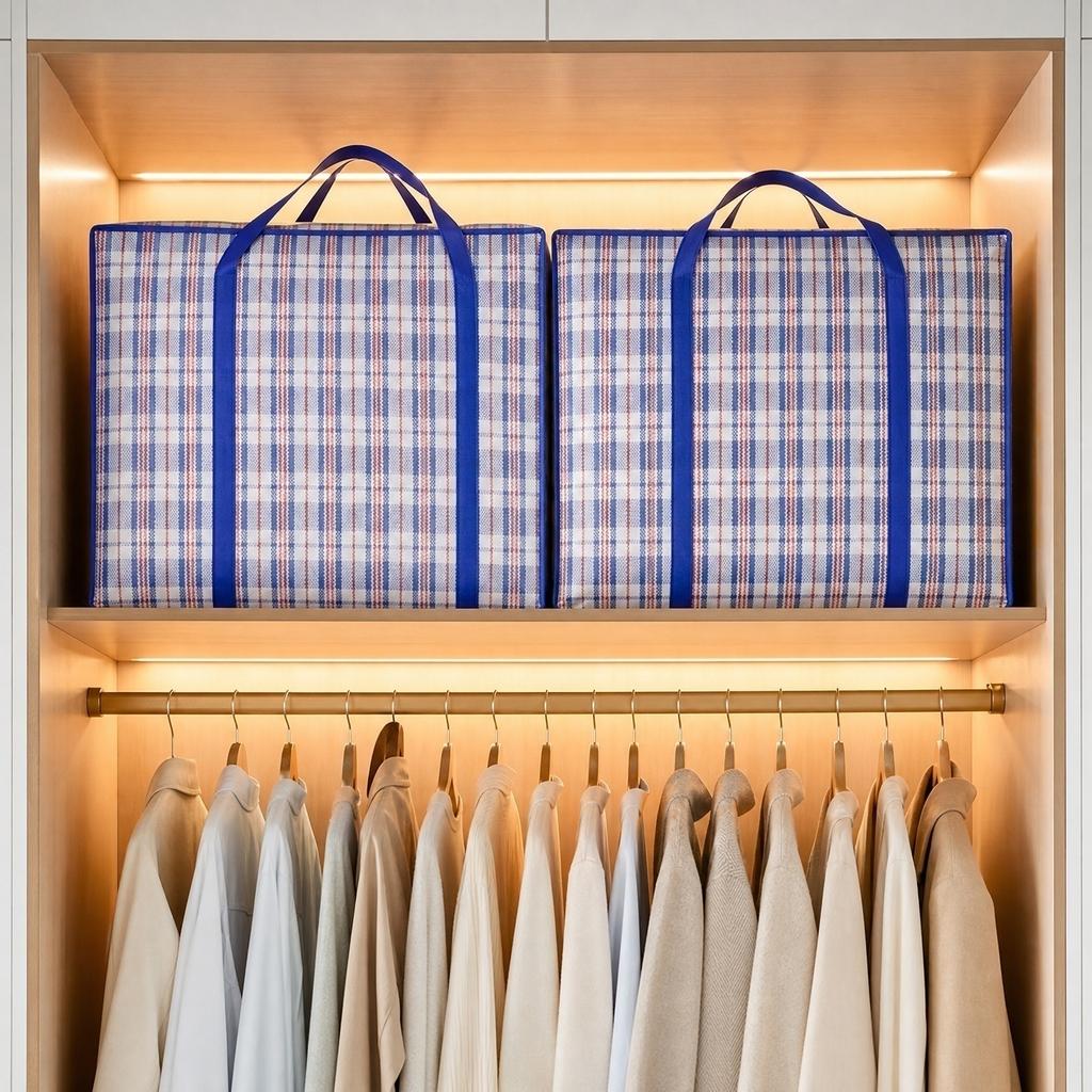 Plaid Zippered Storage Bags - Foldable Clothes for Home Travel