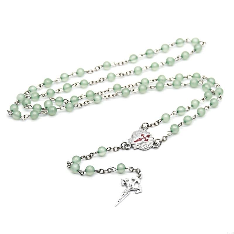 62KD Resin Beads Rosary Necklaces Catholic Crucifix Pendant Church Souvenirs Prayer Long Chain Men Women Christian Gift