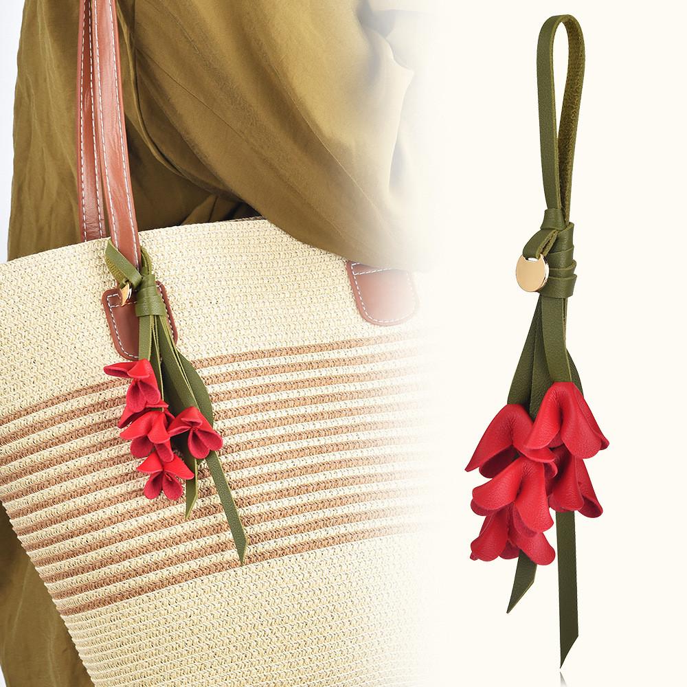 Style Leather Camellia Bag Charm With Handcrafted Superfiber For Car Key Decor