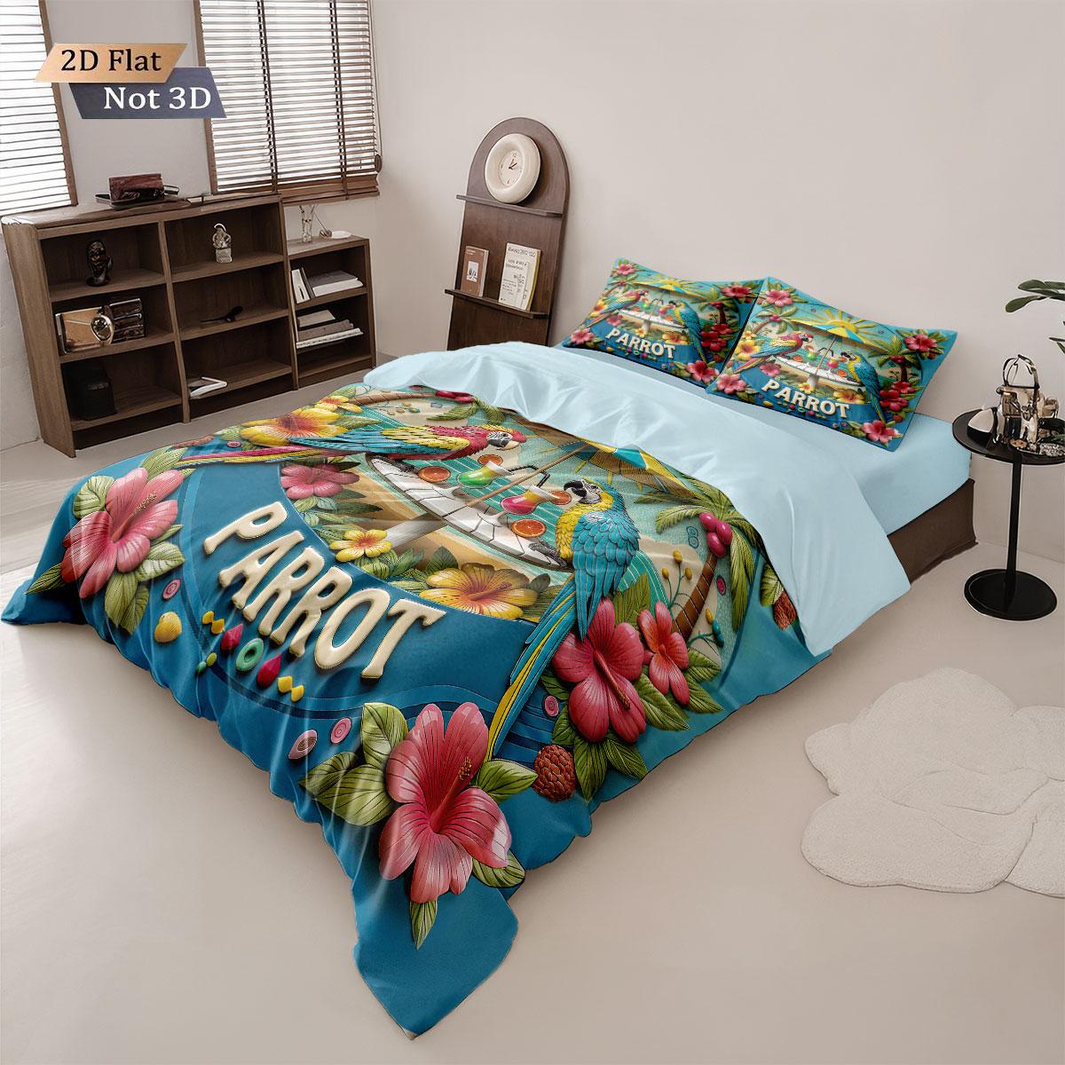 

3pcs Colorful Parrot Animal World Printed Chipless Bedding Set Multi Size Bedroom Bedding Decoration Machine Washable 135x200cm-EU-Single&set
