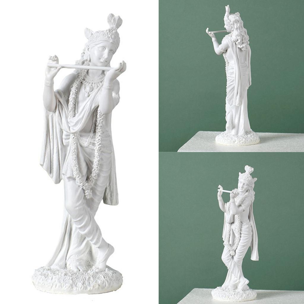 10Inch Krishna Statue Hindu God of Love Resins Sculpture Figurine Ornament for Home Temple Altar Desk Book Shelf Decors