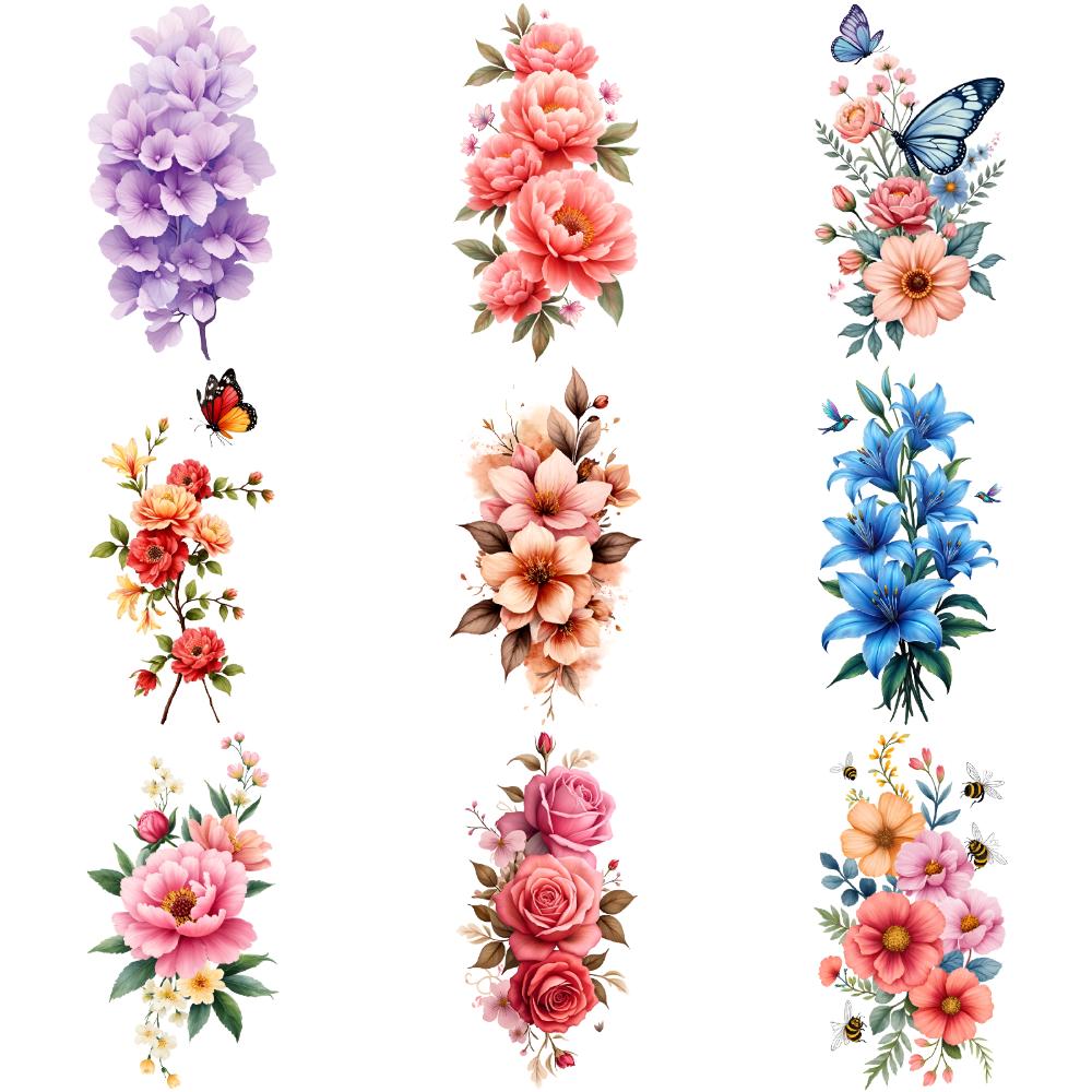 9 шт. Цветочные Временные Татуировки Одноразовые Временные Цветочные Татуировки Наклейки Для Женщин Девочек Тело Рука Искусство Косплей Вечеринка Цветные Татуировки