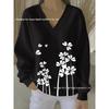 2025 3D Print V-neck Knit Pullover: Versatile Loose Fit Sweater for Autumn/Winter