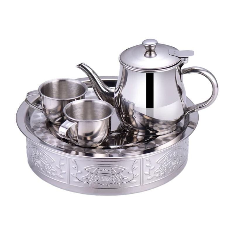 Children Pretend Play Party Tea Set Toy Stainless Steel Tea Pot and Cup with Functional Design for Kids Roleplay Game